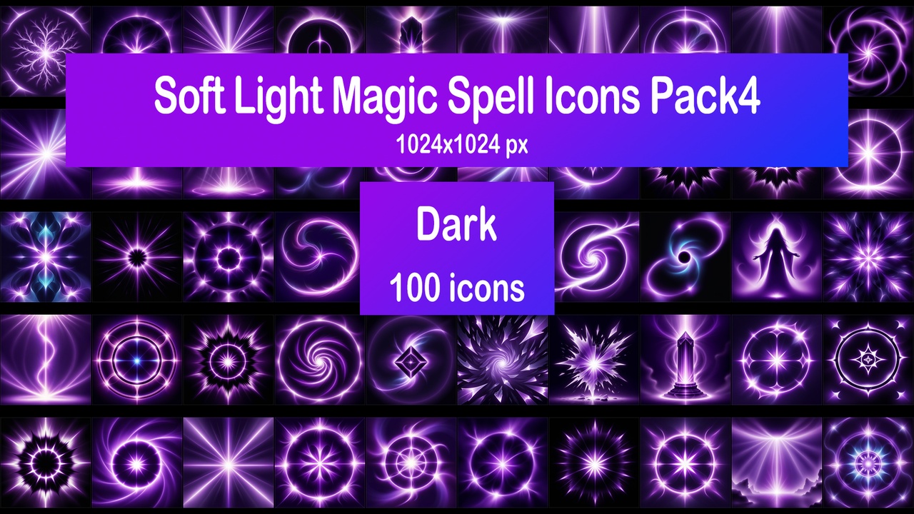 Media 1 for listing Soft Light Magic Spell Icons Pack4 - Dark