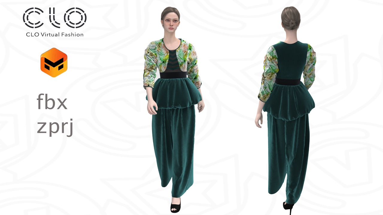 Media 1 for listing Flared top with palazzo pant - CLO 3D / Marvelous Designer Project (.ZPRJ + FBX)