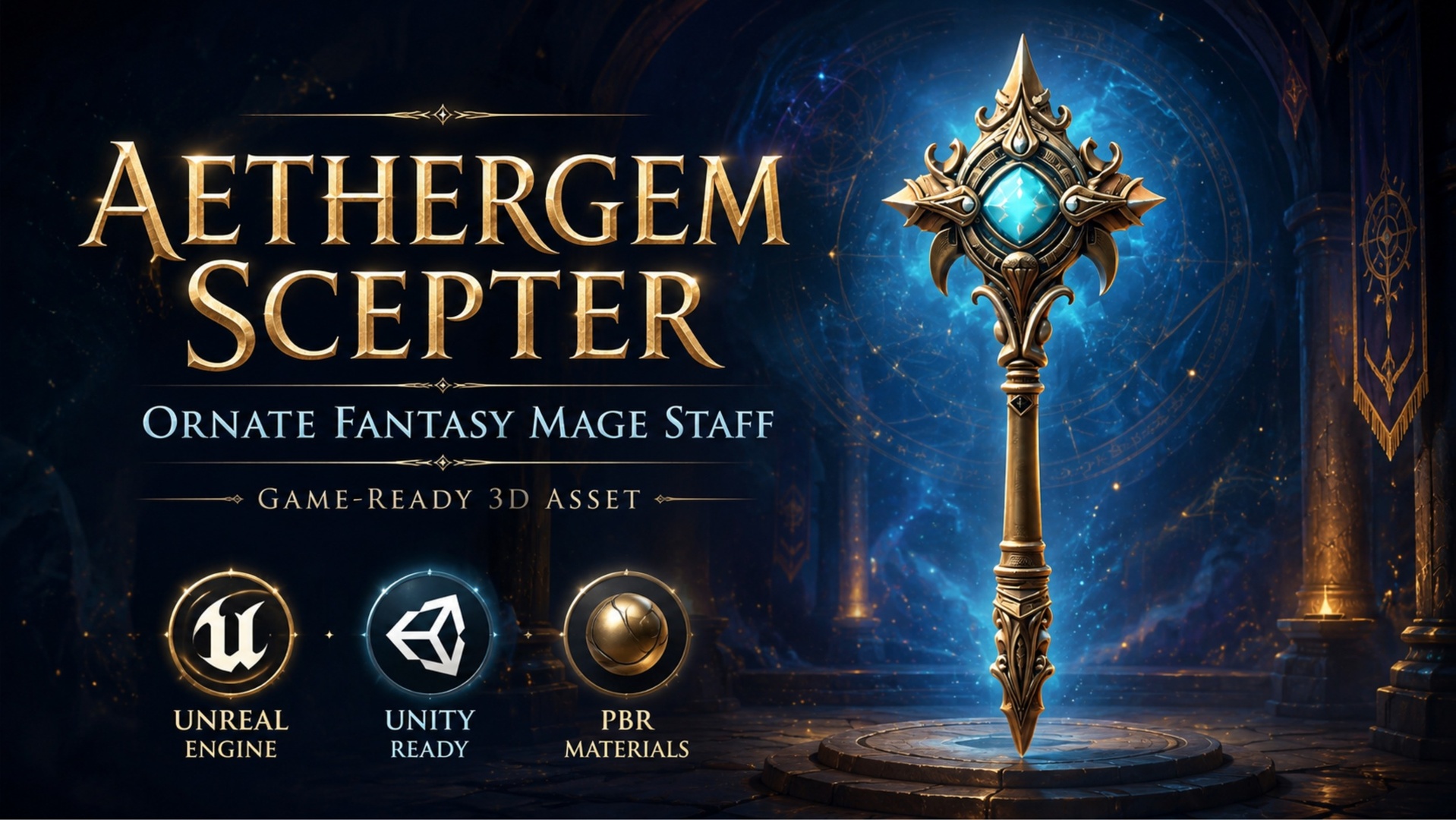 Media 1 for listing Aethergem Scepter – Ornate Fantasy Mage Staff