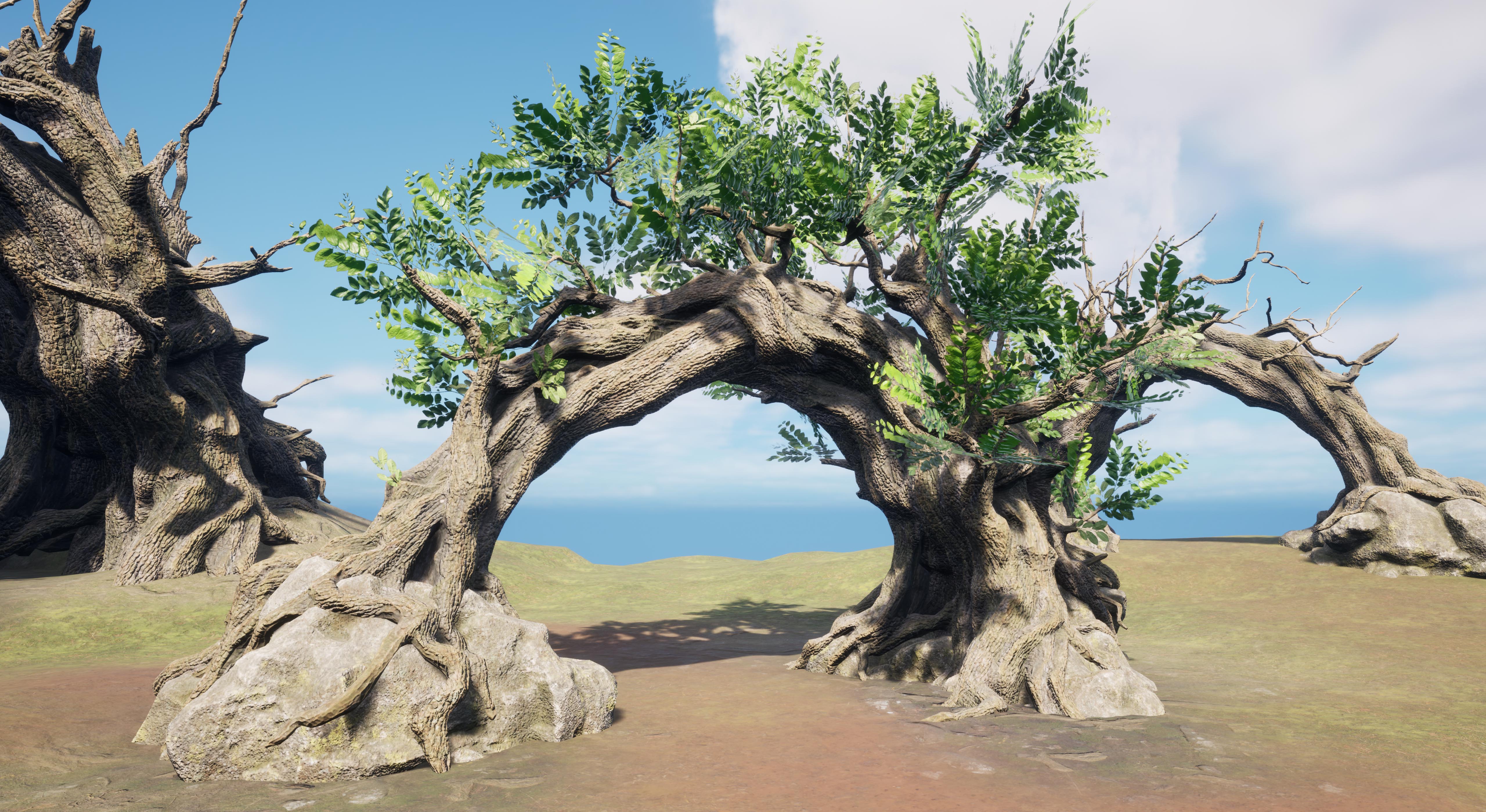 Fantasy Big Ancient Twisted Arch Tree: 2 Variations (Bare & Foliage) | Fab