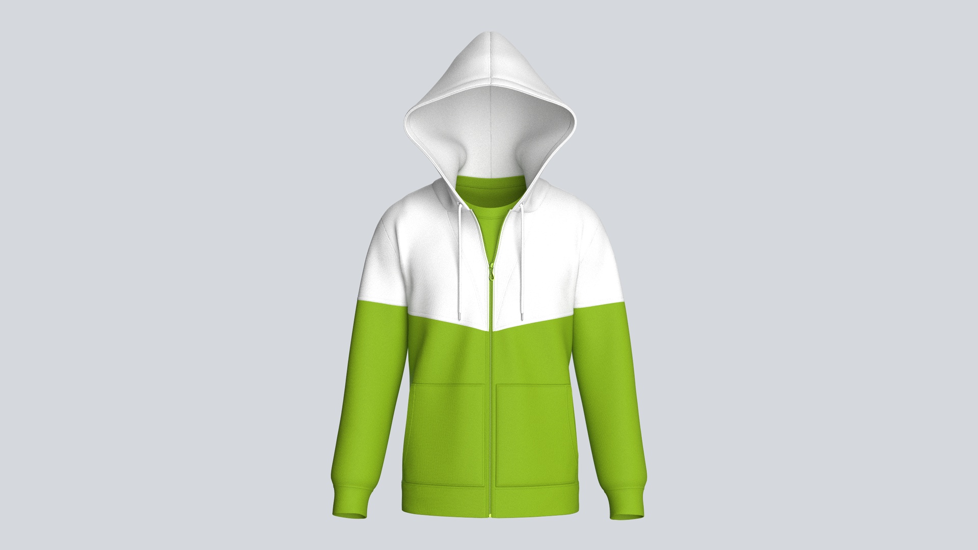 Media 1 for listing Men Green And White Color Block Full - Zip Hoodie | High Poly