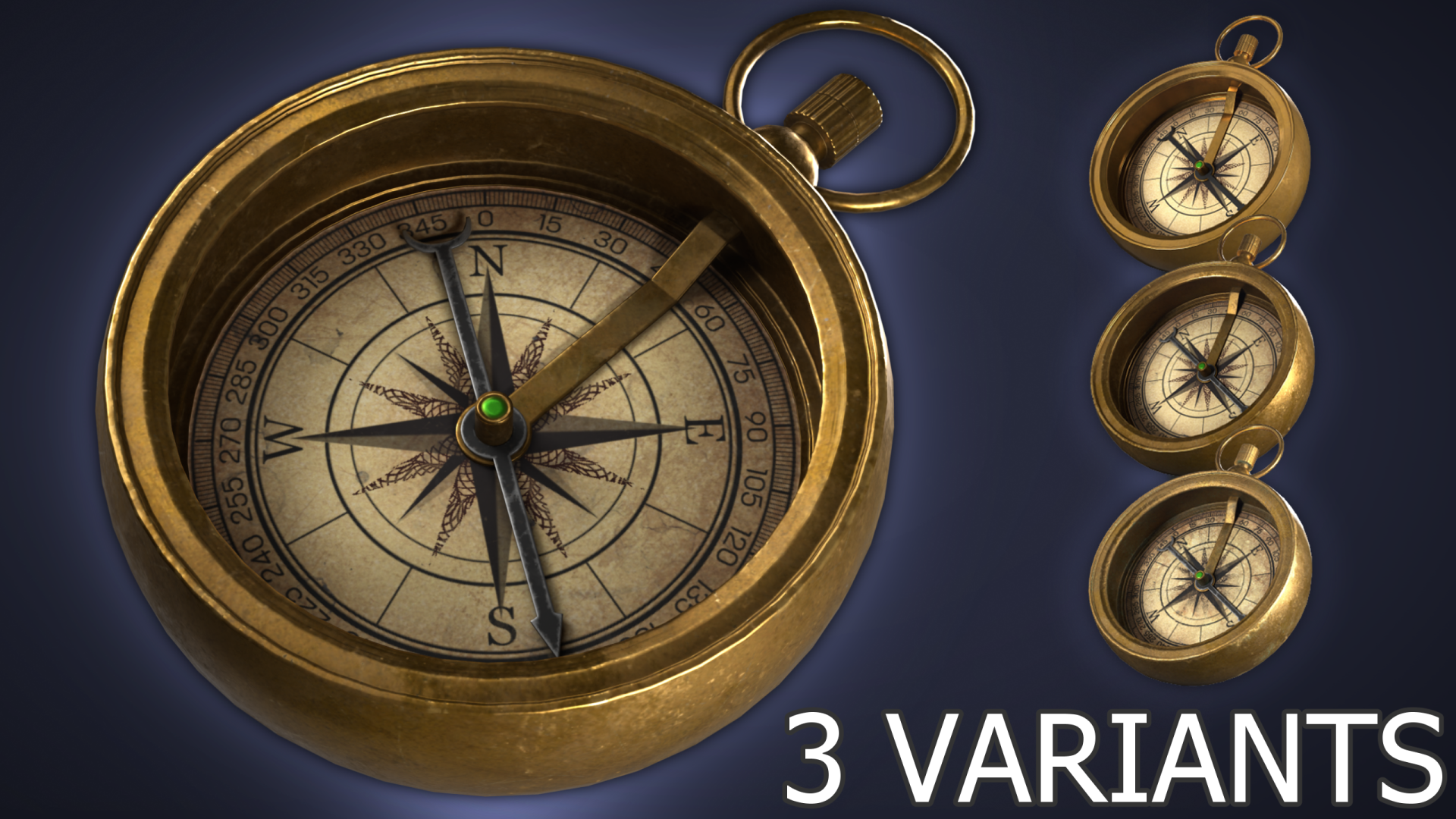 Compass Game Texture Game Ready Antique Brass Compass Bundle 3 Variants - Lowpoy 3D model | Fab