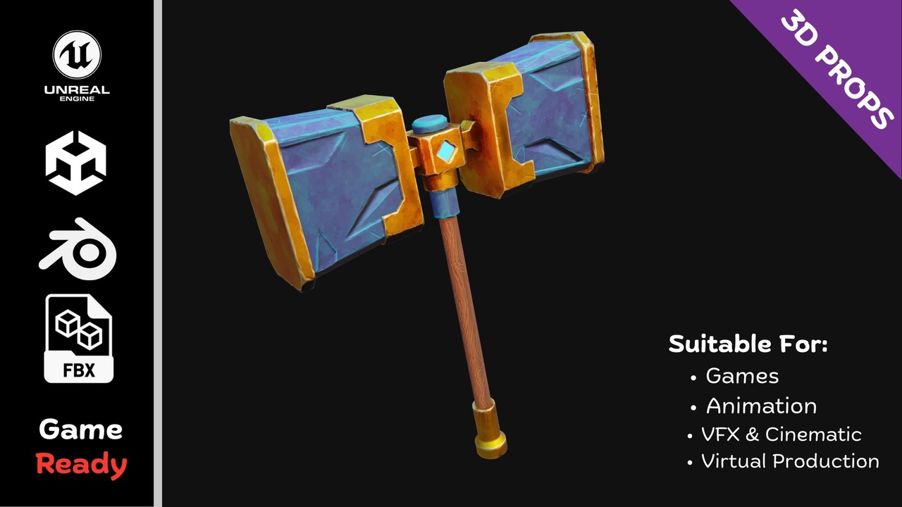 Media 1 for listing Game Ready Stylize Fantasy Weapon - Hammer