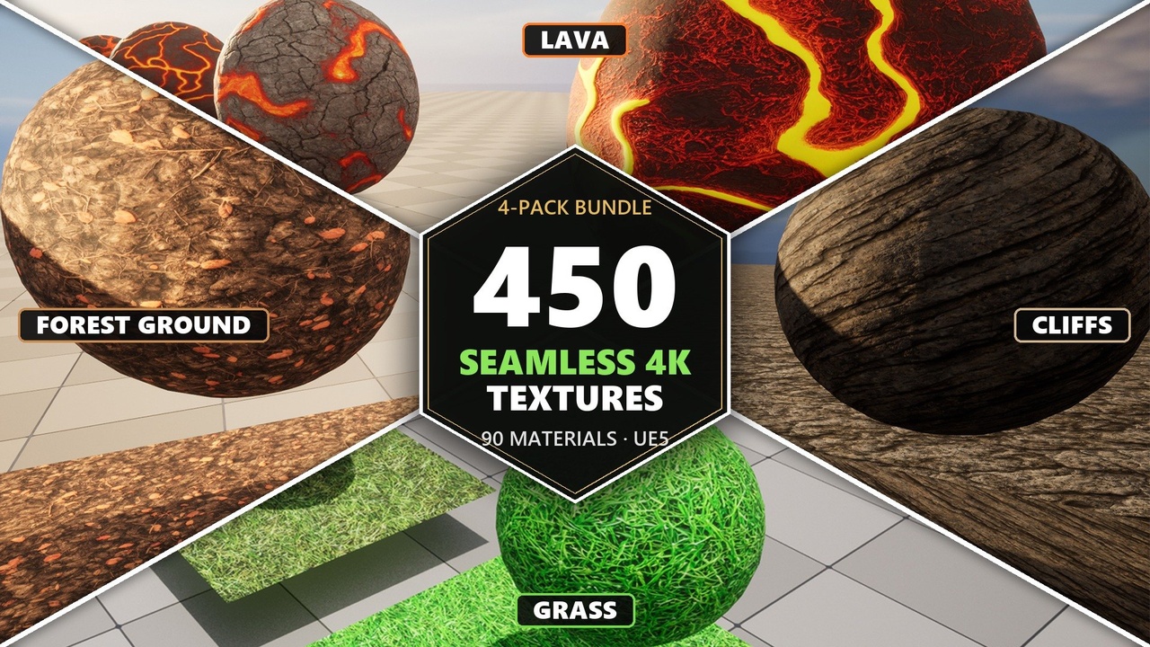 Media 1 for listing 4K Seamless Terrain Textures Bundle – 450 Grass, Forest, Lava & Cliffs, UE5