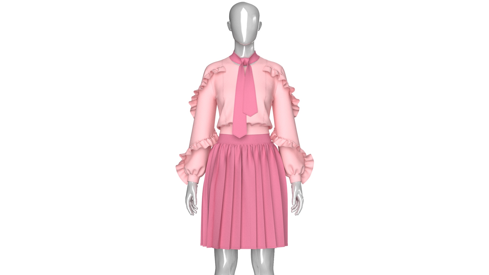 Media 1 for listing Girls Long Sleeve Ruffle Top With Pleated Skirt - Outfit | High Poly