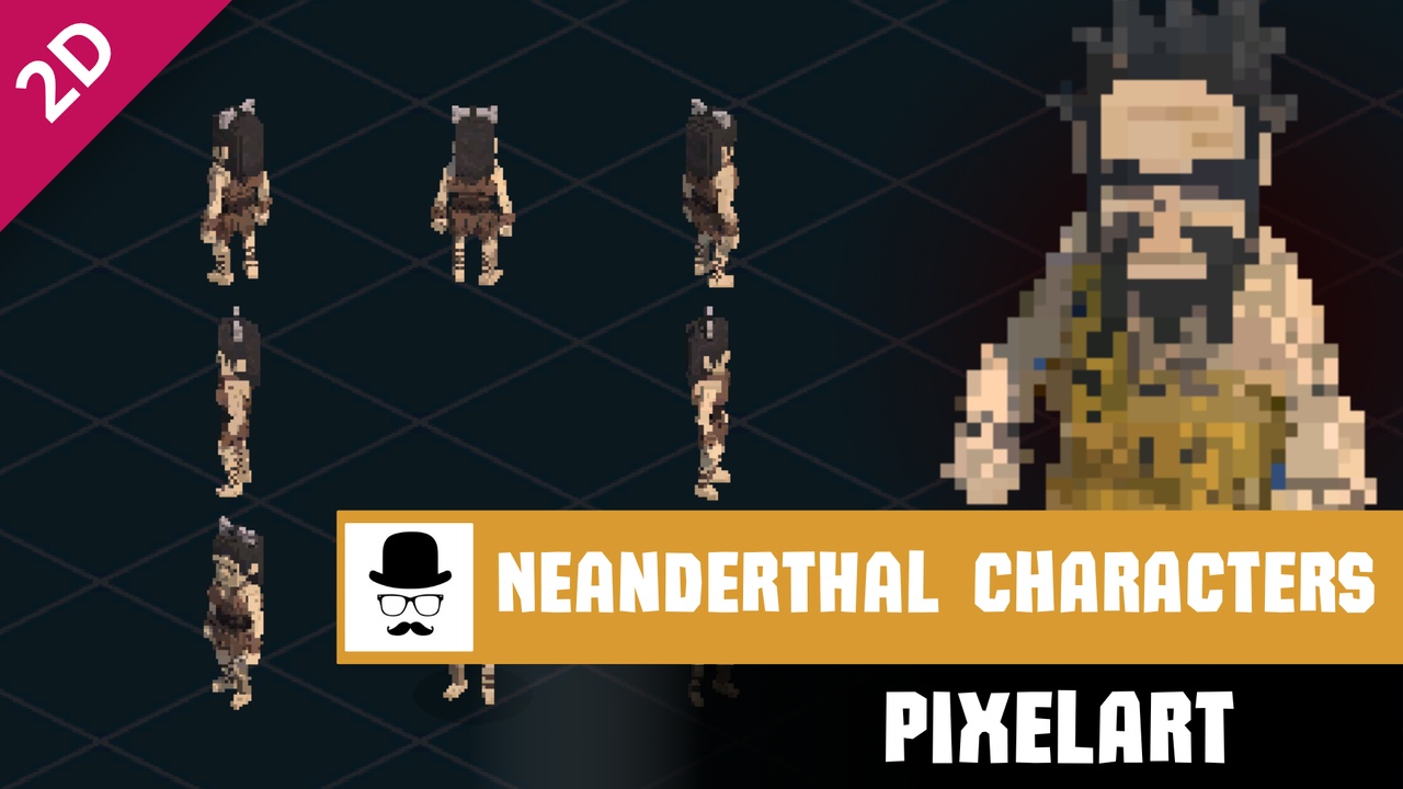 Media 1 for listing Neanderthal Characters Pack – Pixel Art