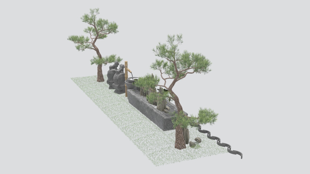 Media 1 for listing Japanese Zen Rock Garden Courtyard Landscape Scene