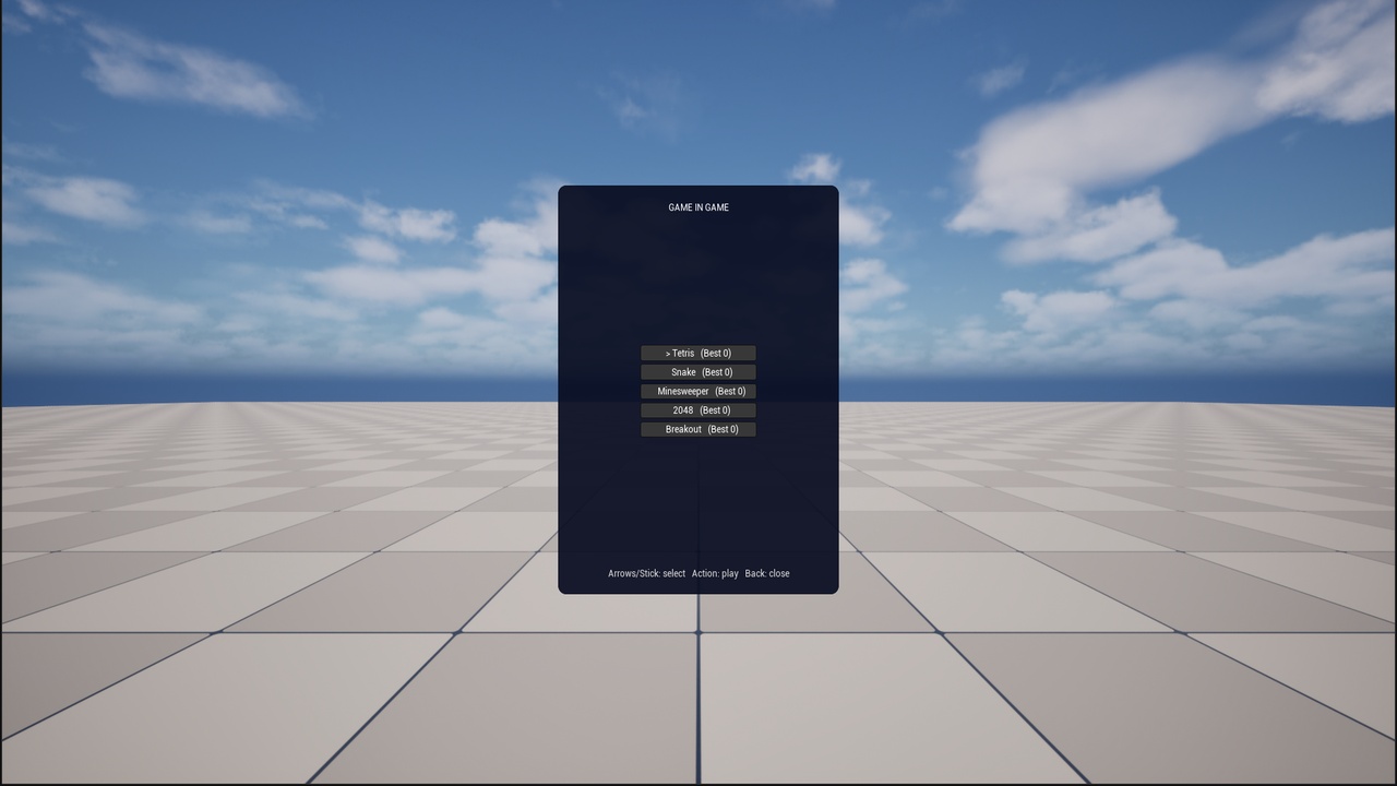 Media 1 for listing GameInGame — 5 Arcade Minigames Overlay & Extensible C++ Framework
