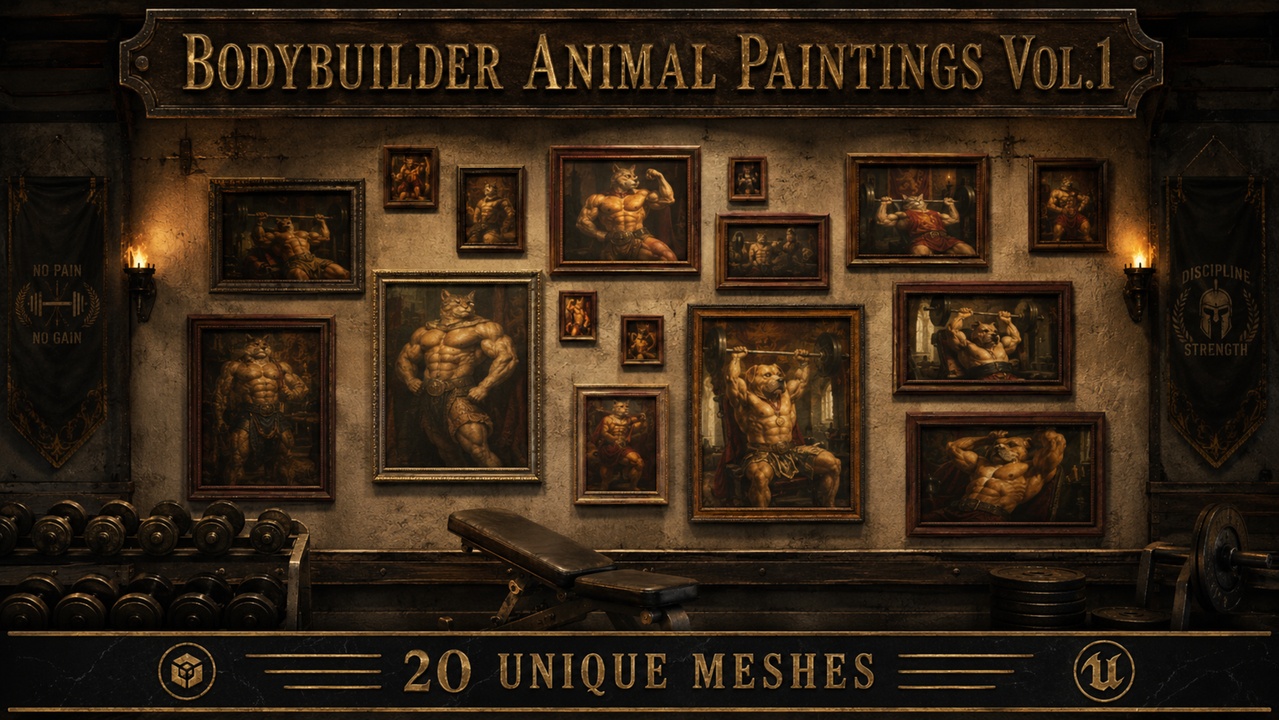 Media 1 for listing Bodybuilder Animals Wall Art & Oil Portraits - Medieval Paintings Pack –  Vol.1
