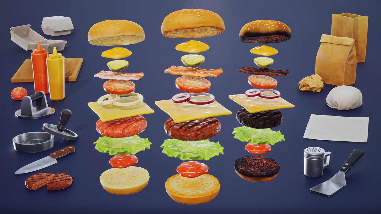 Media 1 for listing Stylized Food: Modular Burger Pack - Unreal Engine