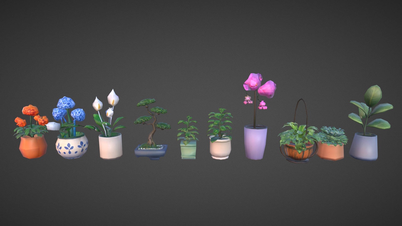 Media 1 for listing Stylized Potted Plants Flowerpots Houseplants Collection 3D Model