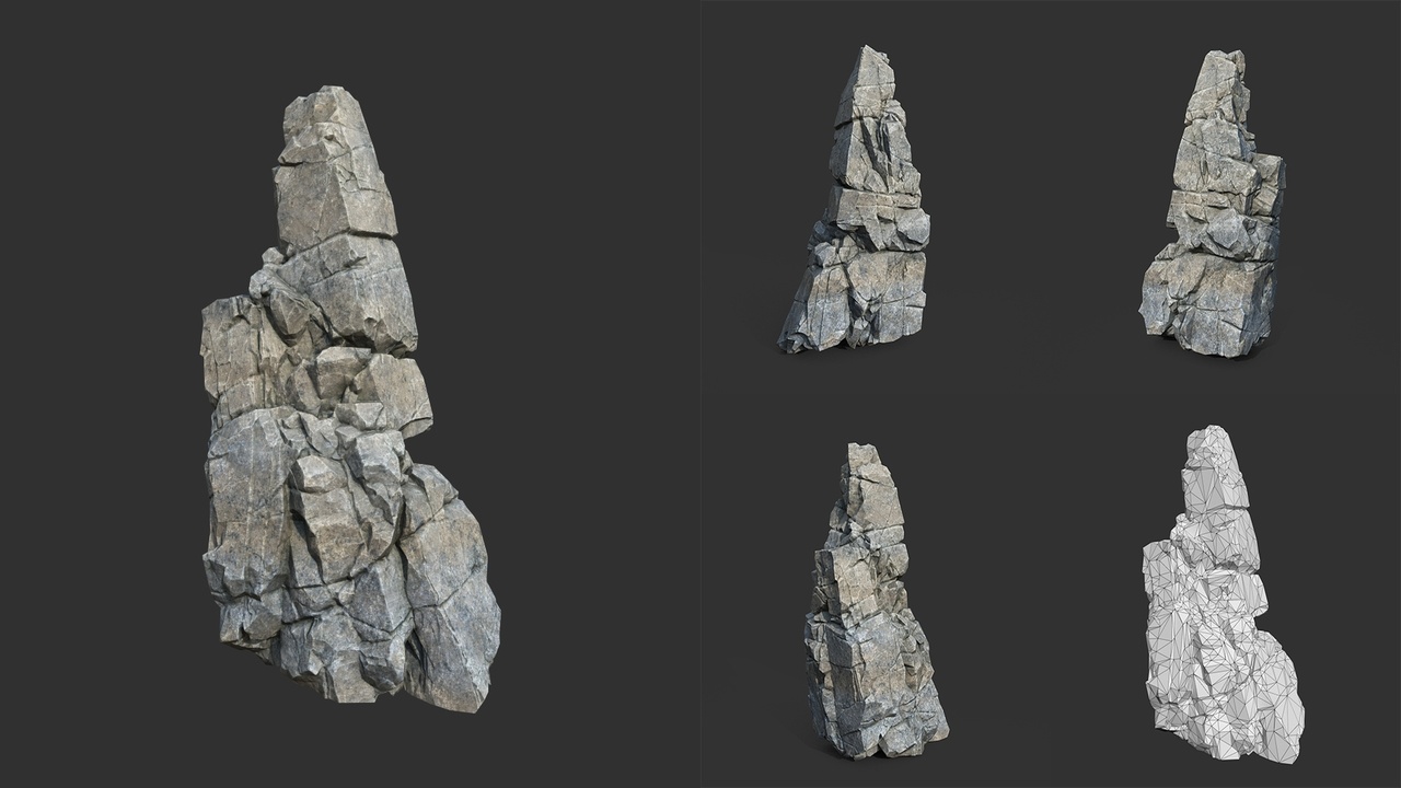 Media 1 for listing Low poly Gray Cliff Modular Rock 211219