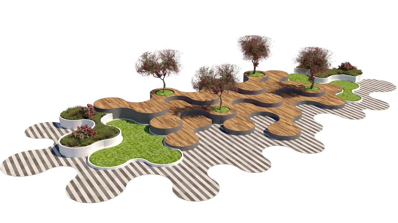 Media 1 for listing Curvilinear Modular Parklet with Integrated Trees 3D Model