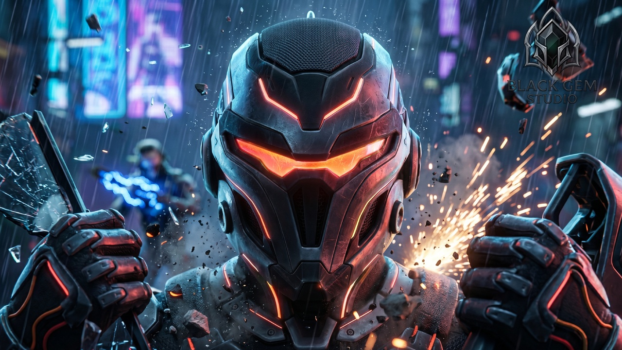 Media 1 for listing Crimson Pulse Cyber Helmet for Futuristic Operatives