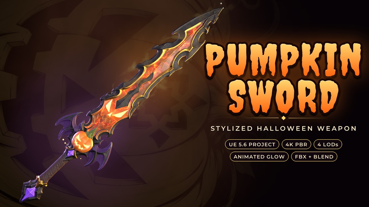 Media 1 for listing Pumpkin Sword - Stylized Halloween Weapon