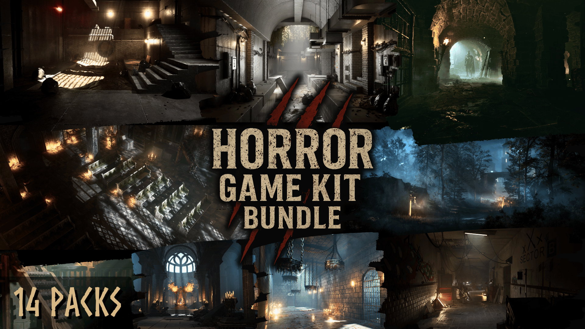 2k Horror Collection Ultimate Horror Game Kit Bundle (Dungeon, Haunted, Factory, Gun VFX ...