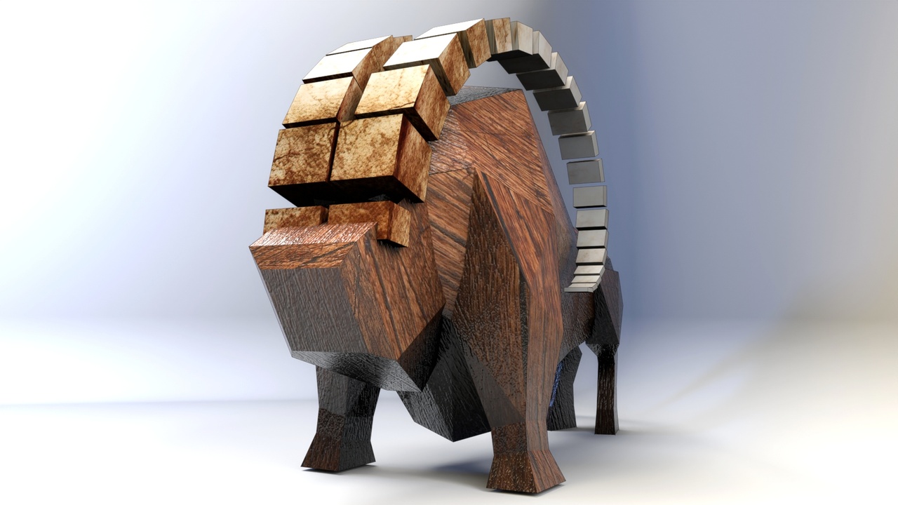 Media 1 for listing Low Poly Carved Wooden Bull Sculpture