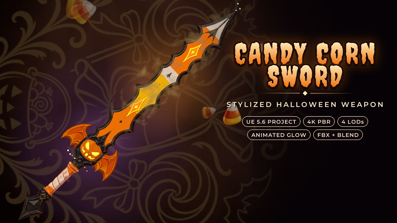 Media 1 for listing Candy Corn Sword - Stylized Halloween Weapon