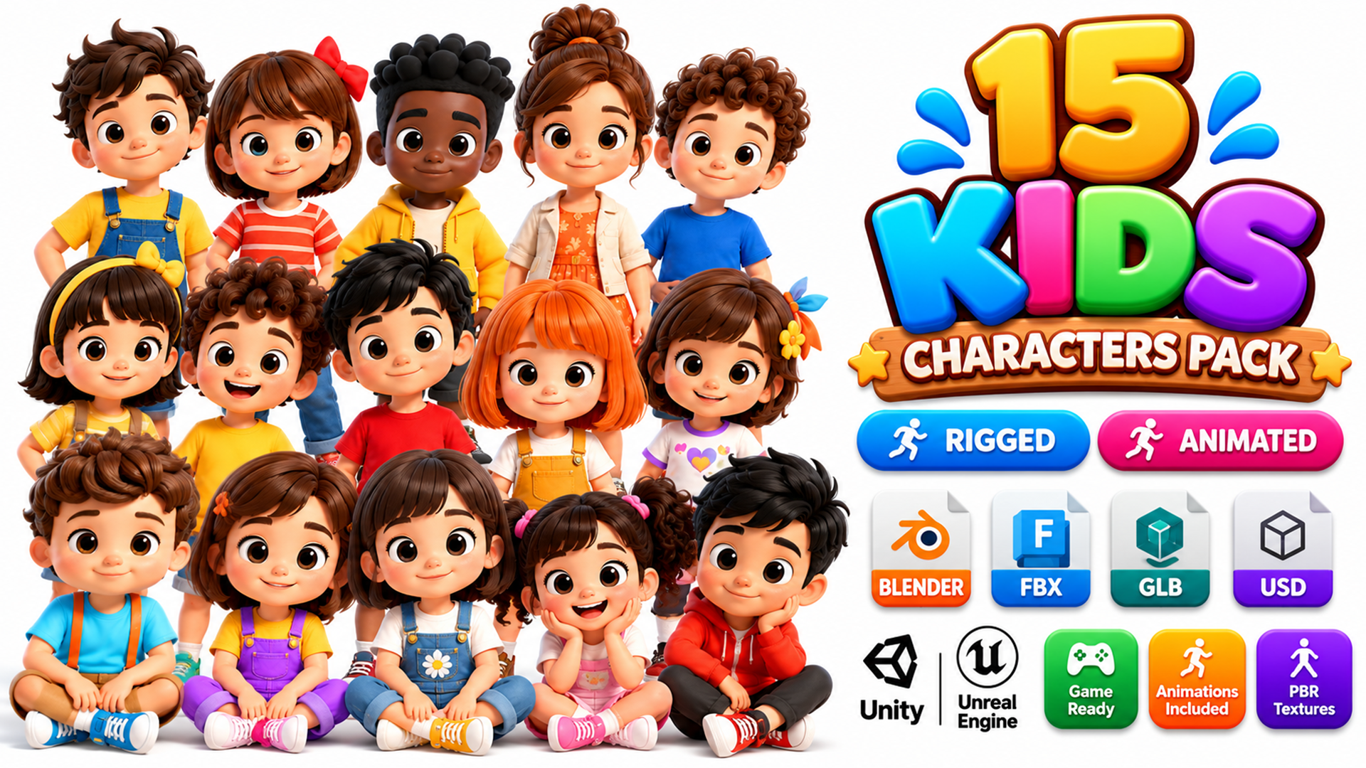 Run Jump Timing Animation Cartoon Kids Characters Pack – Rigged & Animated Boys and Girls | Fab