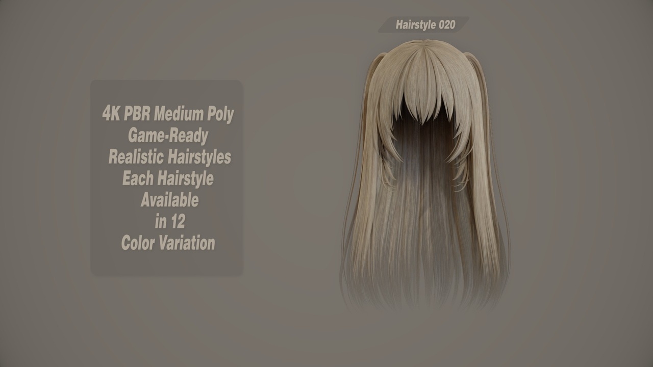 Media 1 for listing Realistic Hair Game Ready | 12 Colors | 4K PBR | v20
