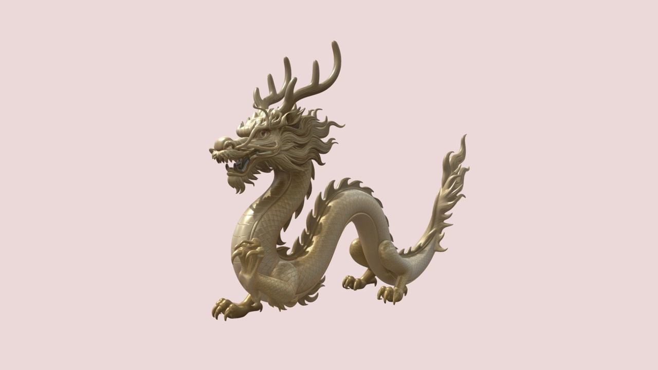 Media 1 for listing 国风五爪祥龙摆件3D模型 中式神龙雕塑手办白模STL 可打印