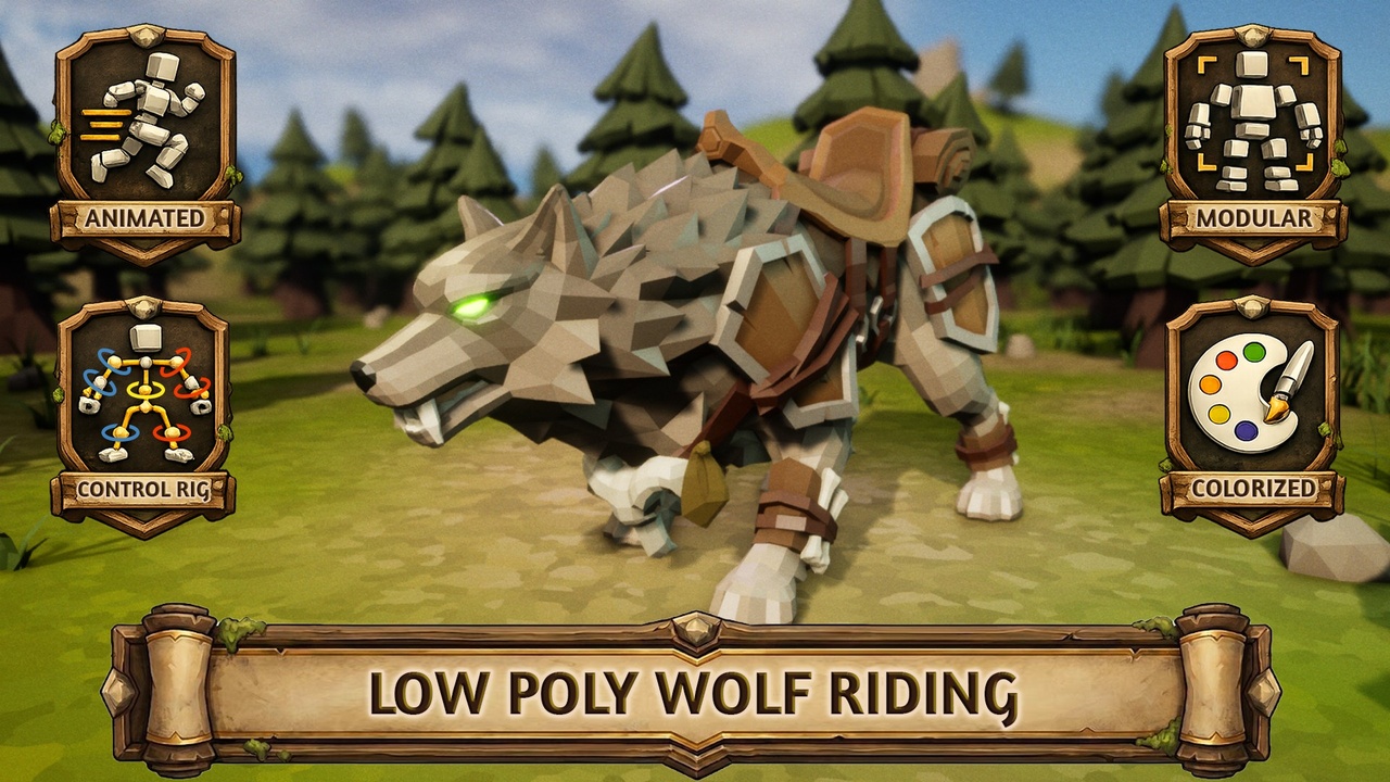 Media 1 for listing Low Poly Wolf Riding