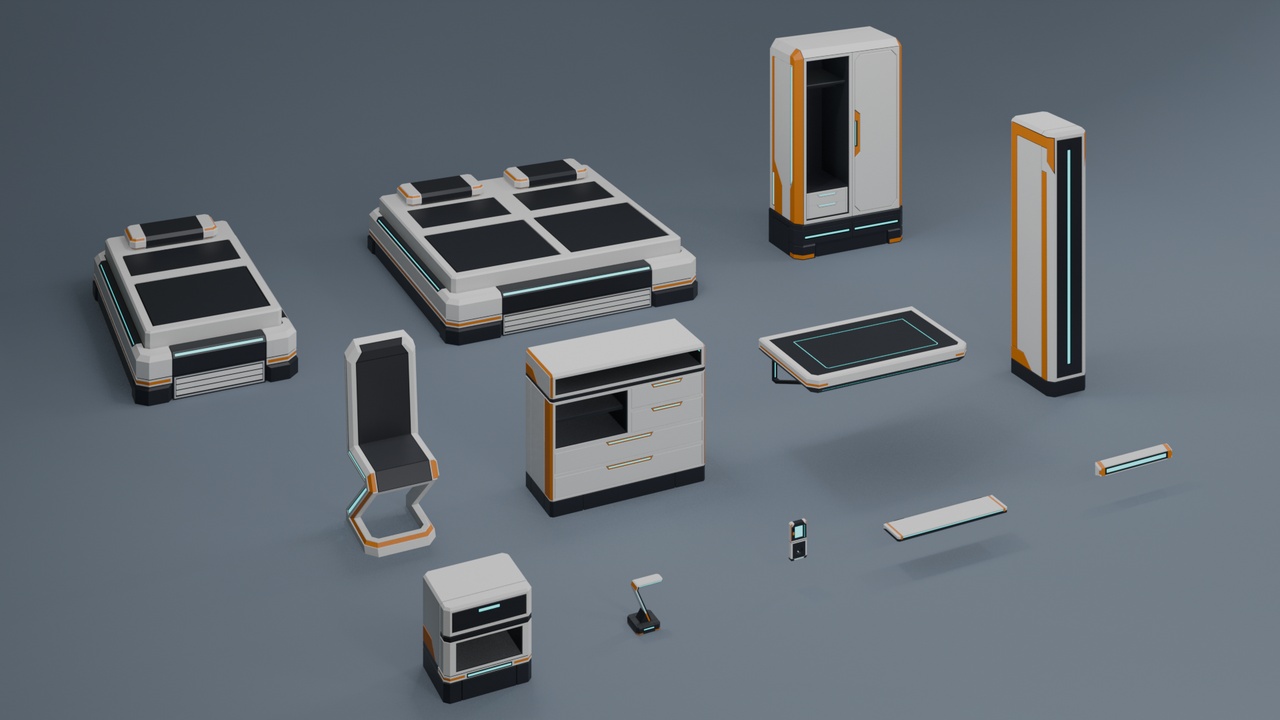 Media 1 for listing Low Poly Sci-Fi Living Quarters Props Pack F-003