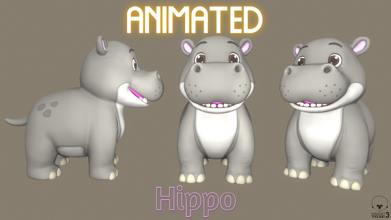 Media 1 for listing Animated Playful Grey Hippo Low-poly 3D model