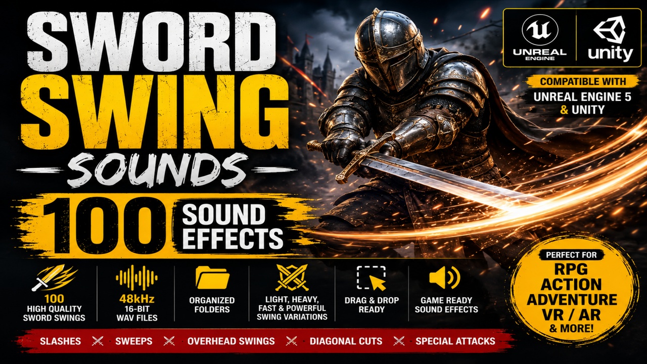 Media 1 for listing Sword Swing Sounds – 100 High-Quality Sound Effects