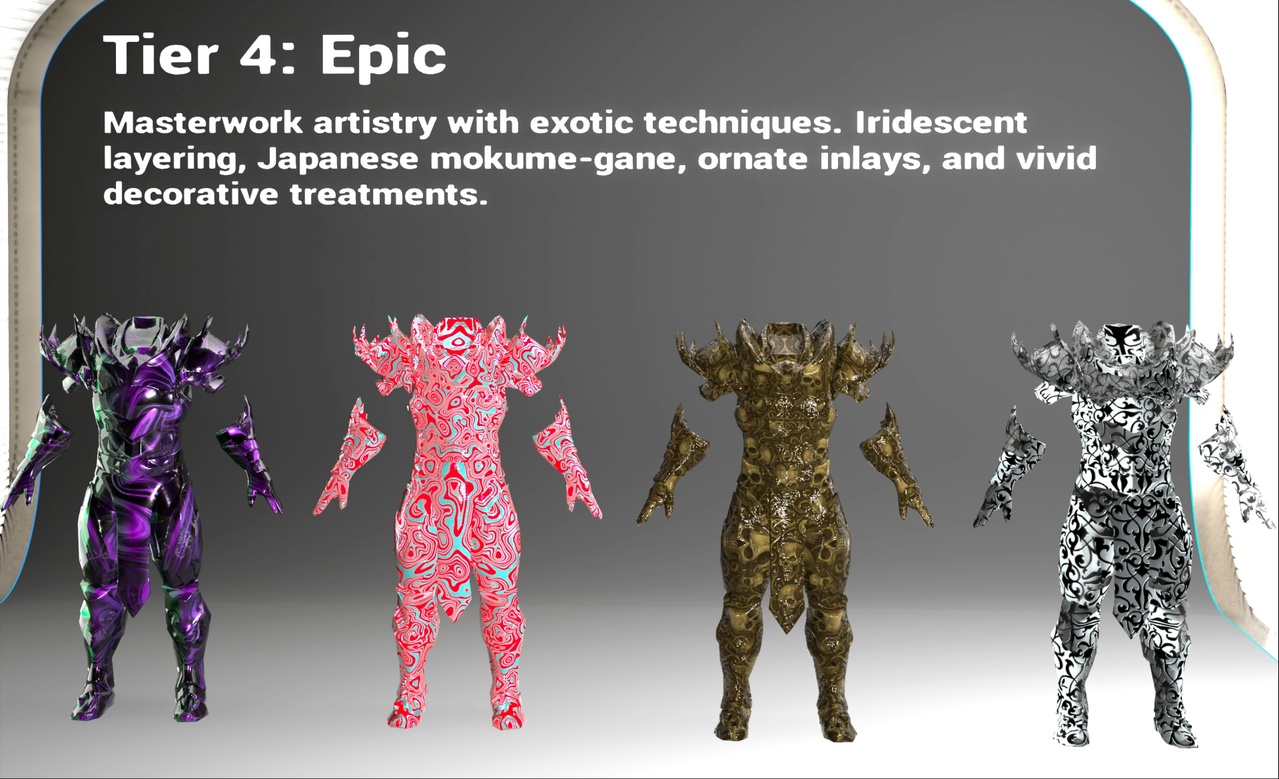 Media 1 for listing Tiered Heavy Armor Materials - 16 PBR Materials for Unreal Engine
