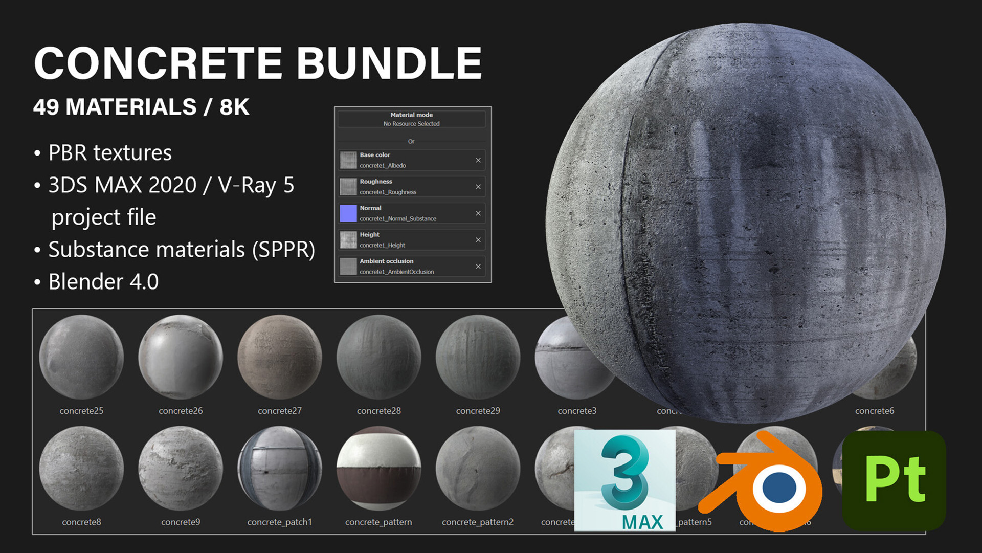 Concrete Bundle - 49 Materials / 8K | Fab