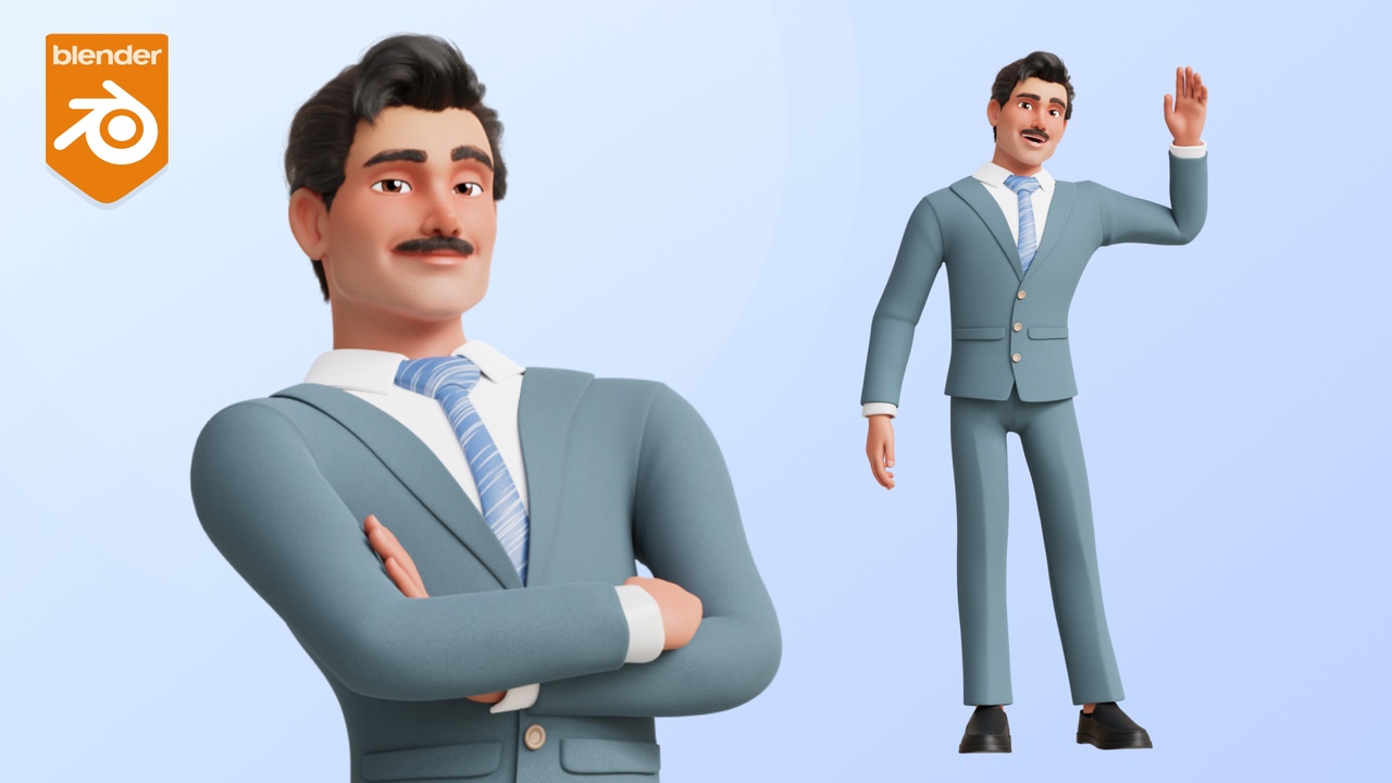 Media 1 for listing Business Man — Rigged Cartoon 3D Character for Blender