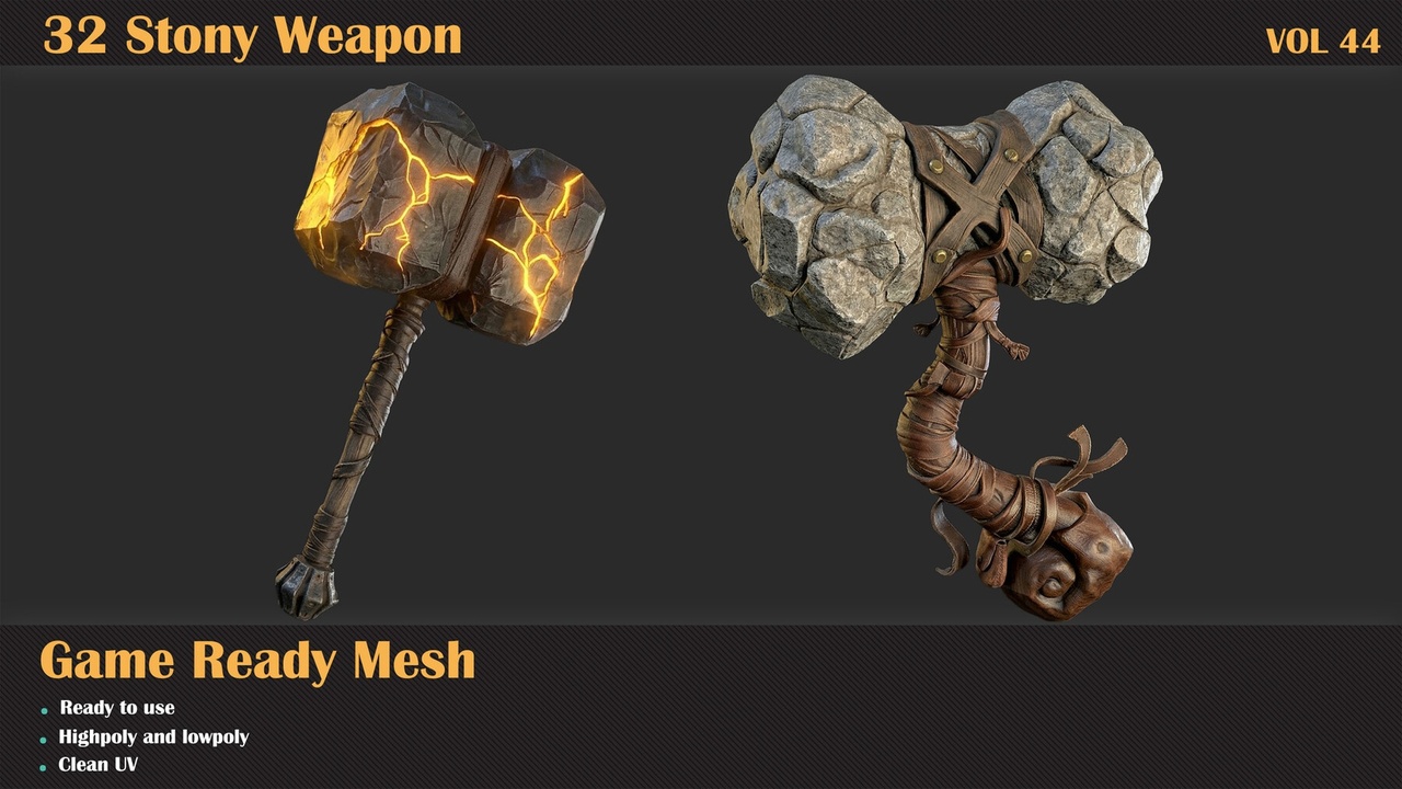Media 1 for listing 32 Stony Weapon 3DMeshes - VOL44