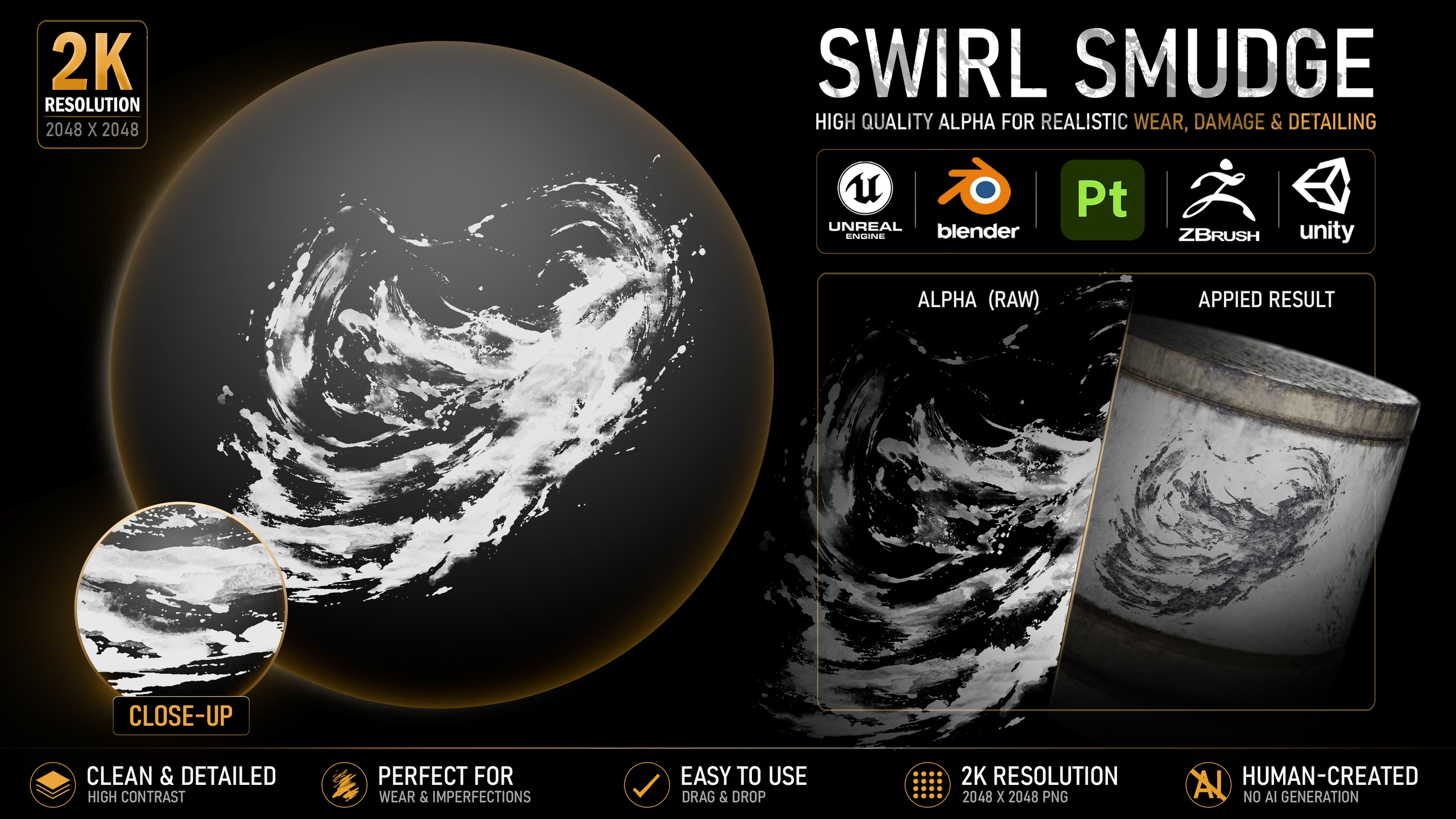 Media 1 for listing Swirl Smudge Alpha | High-Resolution Grunge Texture