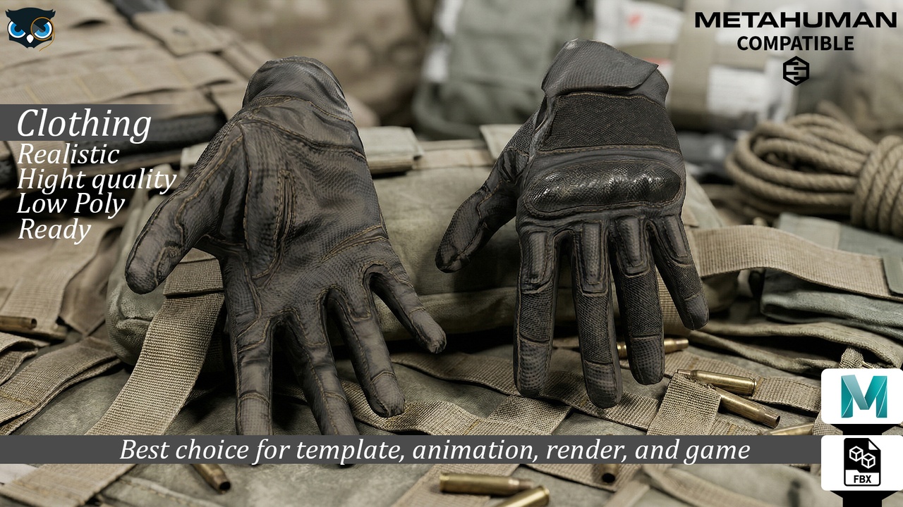 الوسائط 1 للقائمة Tactical Combat Operator Gloves   MetaHuman Compatible