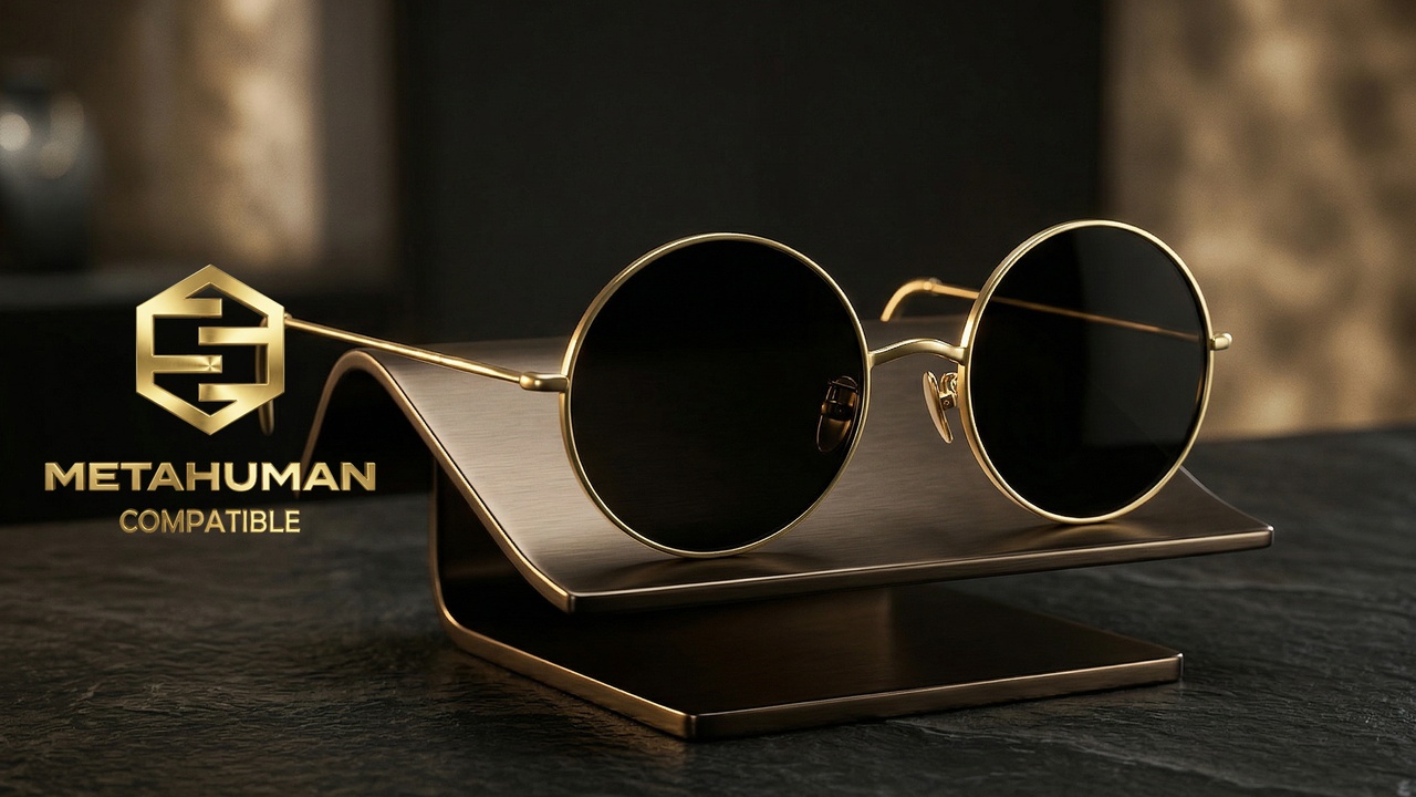 Media 1 for listing Vintage Round Metal Sunglasses with Slim Gold Frame and Black Tinted Lenses