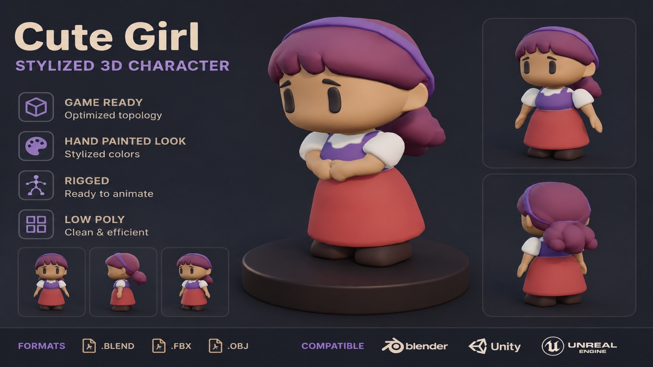Cute Girl Stylized 3D Character