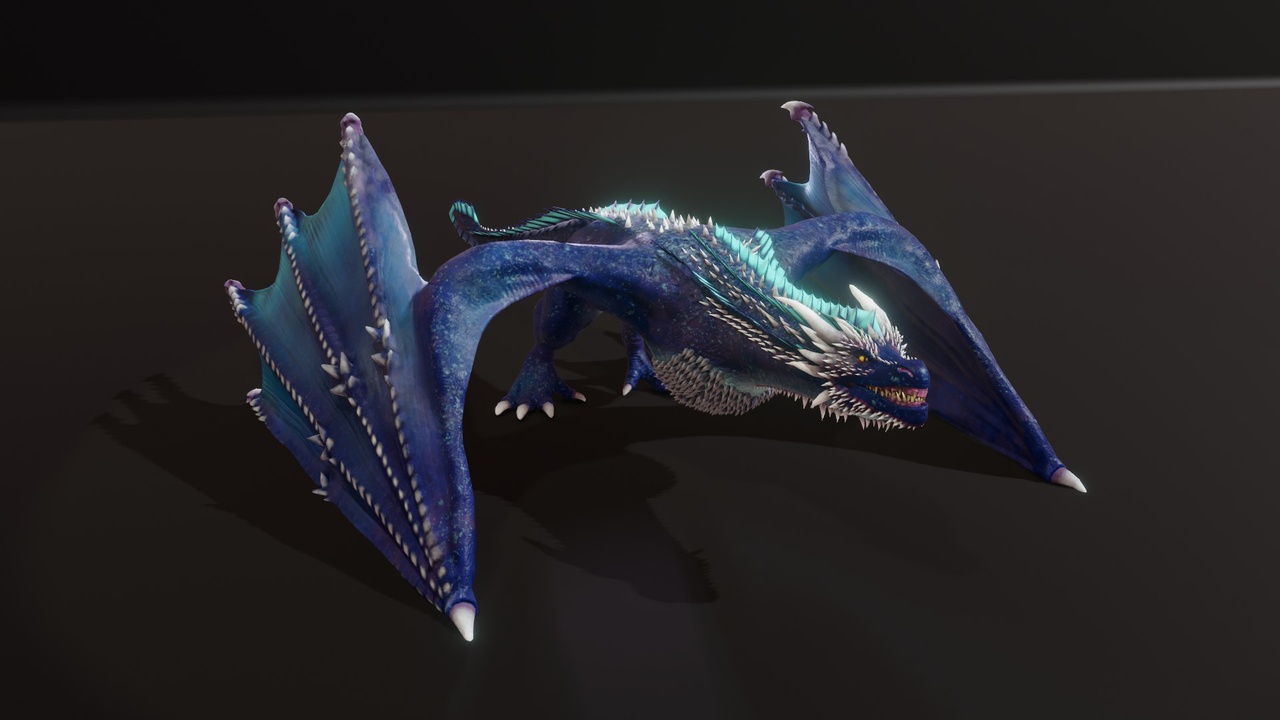 商品 Realistic Blue Wyvern Animated 3D Model (Low Poly, Game Ready) 的媒体 1