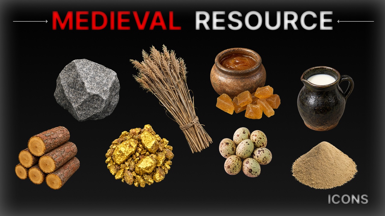 Media 1 for listing Medieval Resources | RPG, RTS | Icon Pack