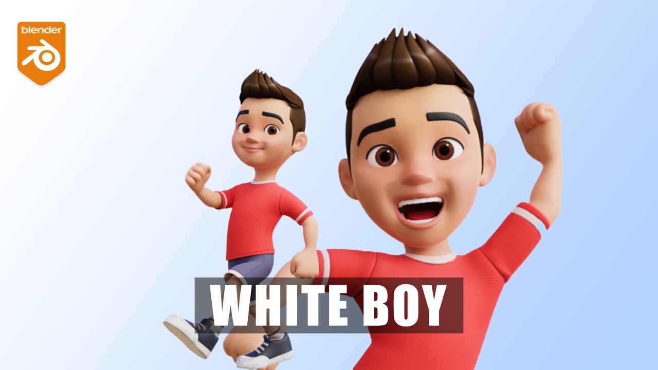 Media 1 for listing Cartoon White Boy Rigged Low-Poly