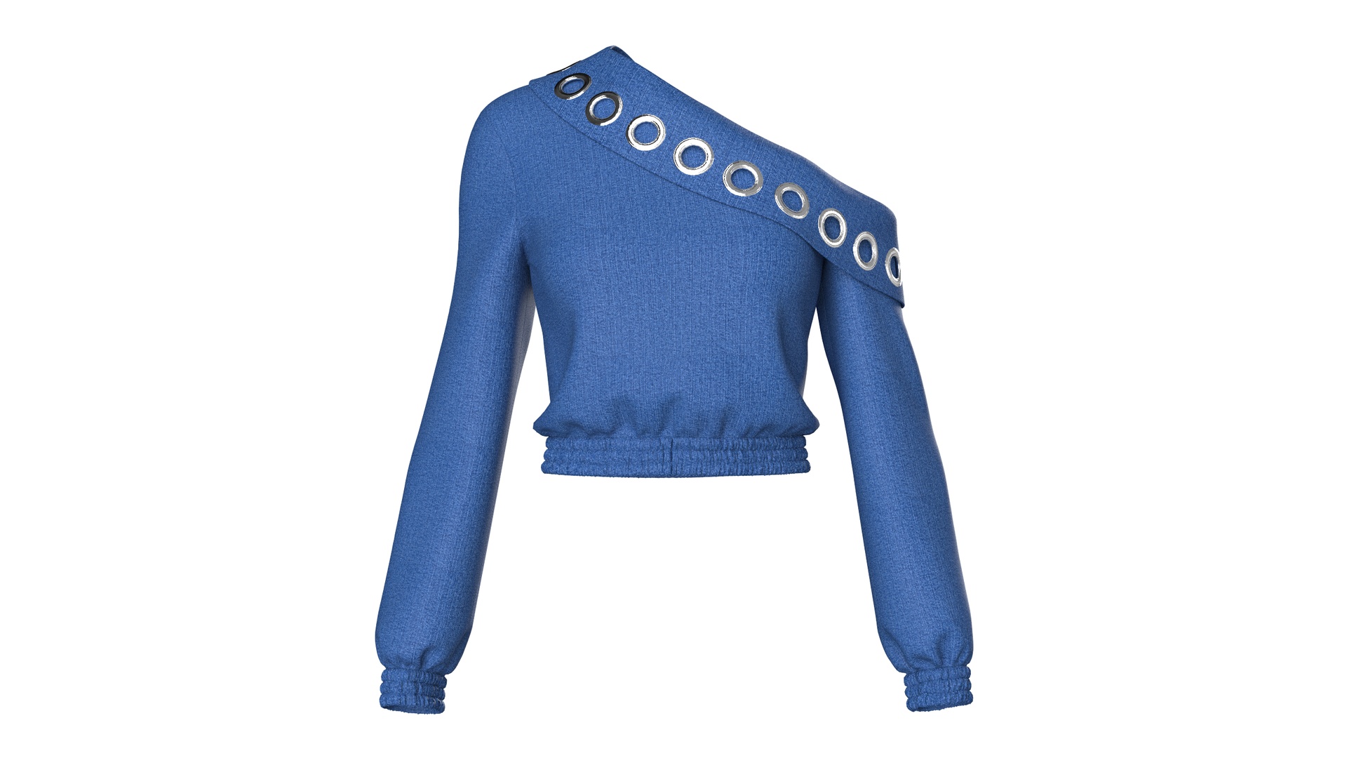 Media 1 for listing Girls Eyelet One - Shoulder Denim Crop Sweatshirt | High Poly