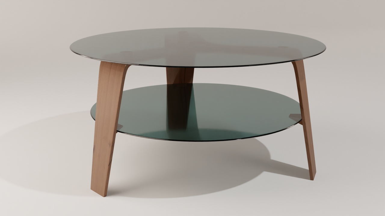 Media 1 for listing Round glass and wood coffee table - modern two-tier furniture 3D model