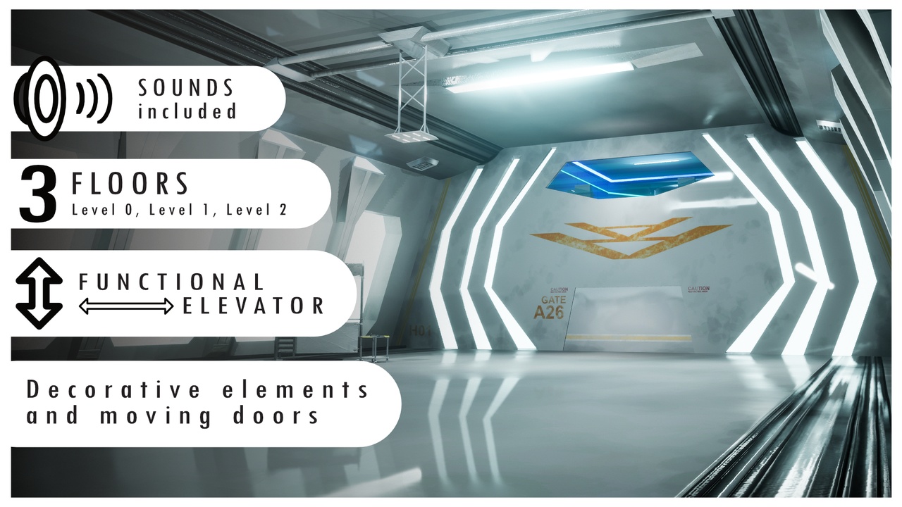 Media 1 for listing Sci-Fi Military Base with Hangar (+functional elevator, doors, sounds)