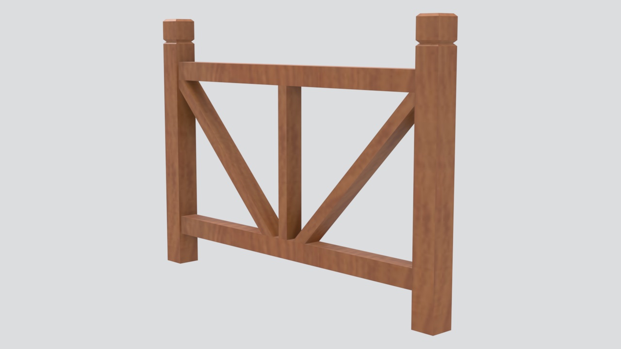 Media 1 for listing Reddish Brown Wood Railing with V Brace Panels and Square Post Caps 3D Model