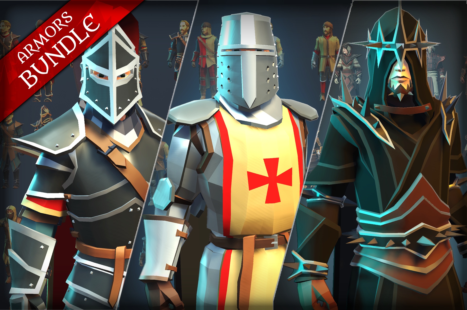 Media 1 for listing Low Poly Human Modular Armors Bundle- MEDIEVAL FANTASY SERIES