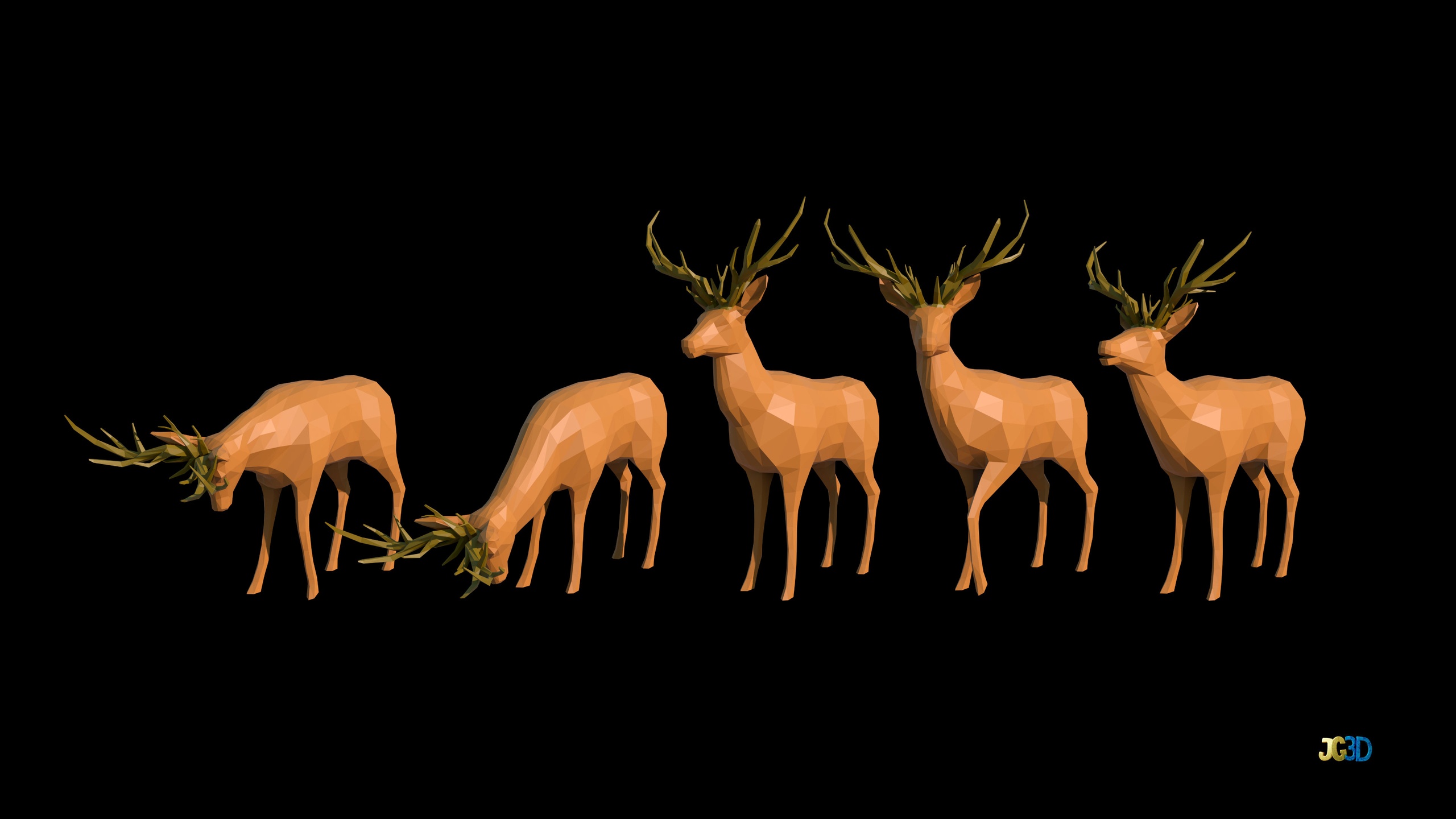 Media 1 for listing Low Poly Red Deer with 5 poses