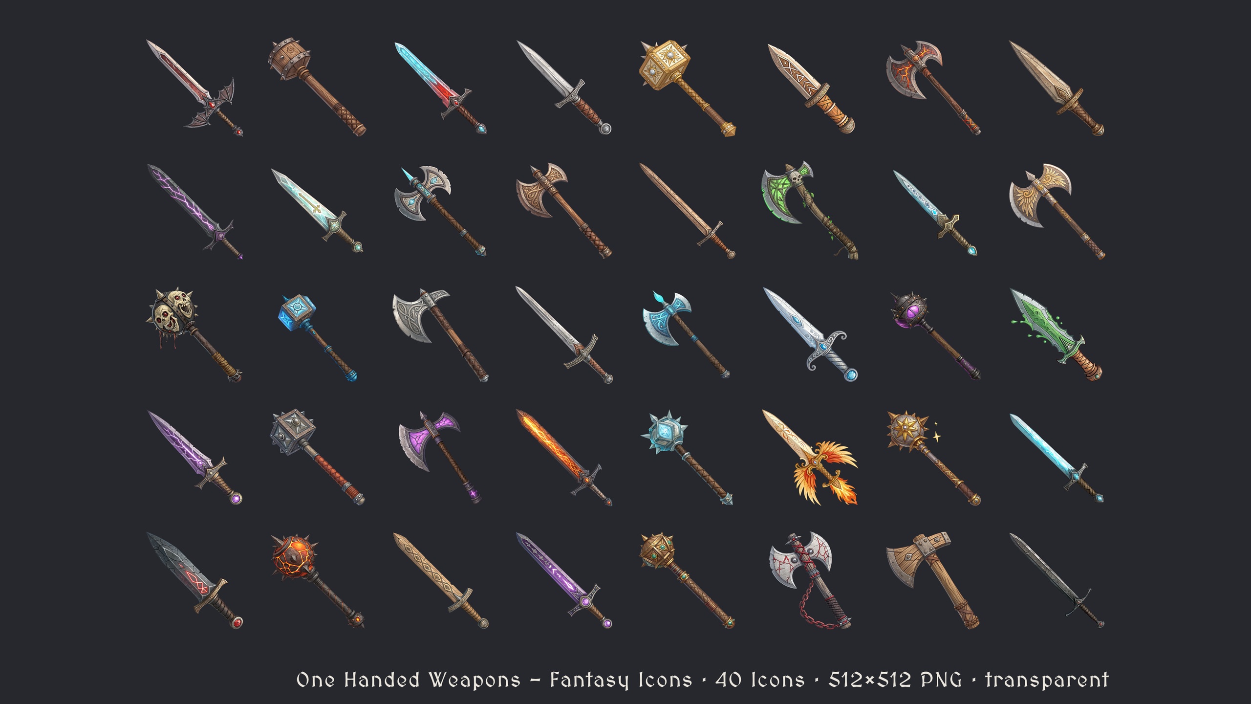 Media 1 for listing One-Handed Weapons - 40 Fantasy Icons [512x512 HD]