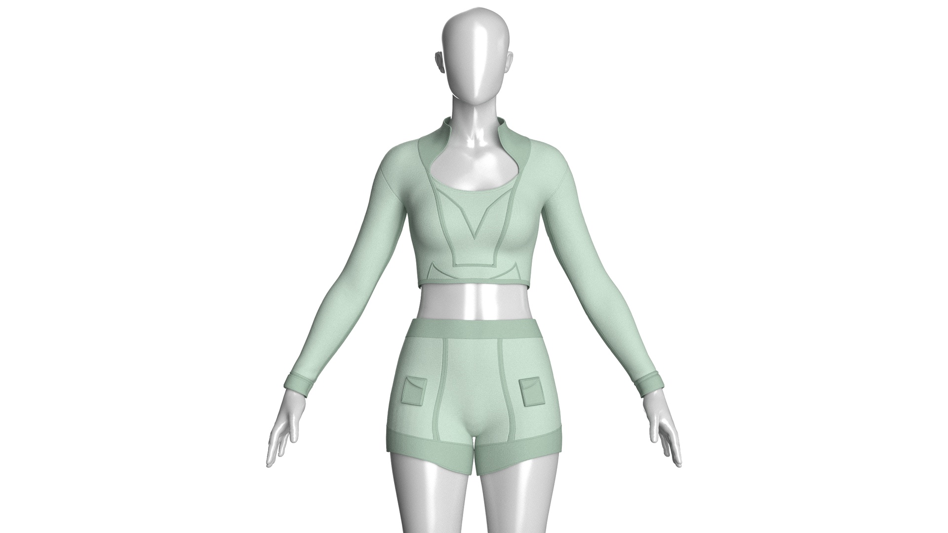 Media 1 for listing Girls Long Sleeve Crop Top And Shorts - Outfit | High Poly