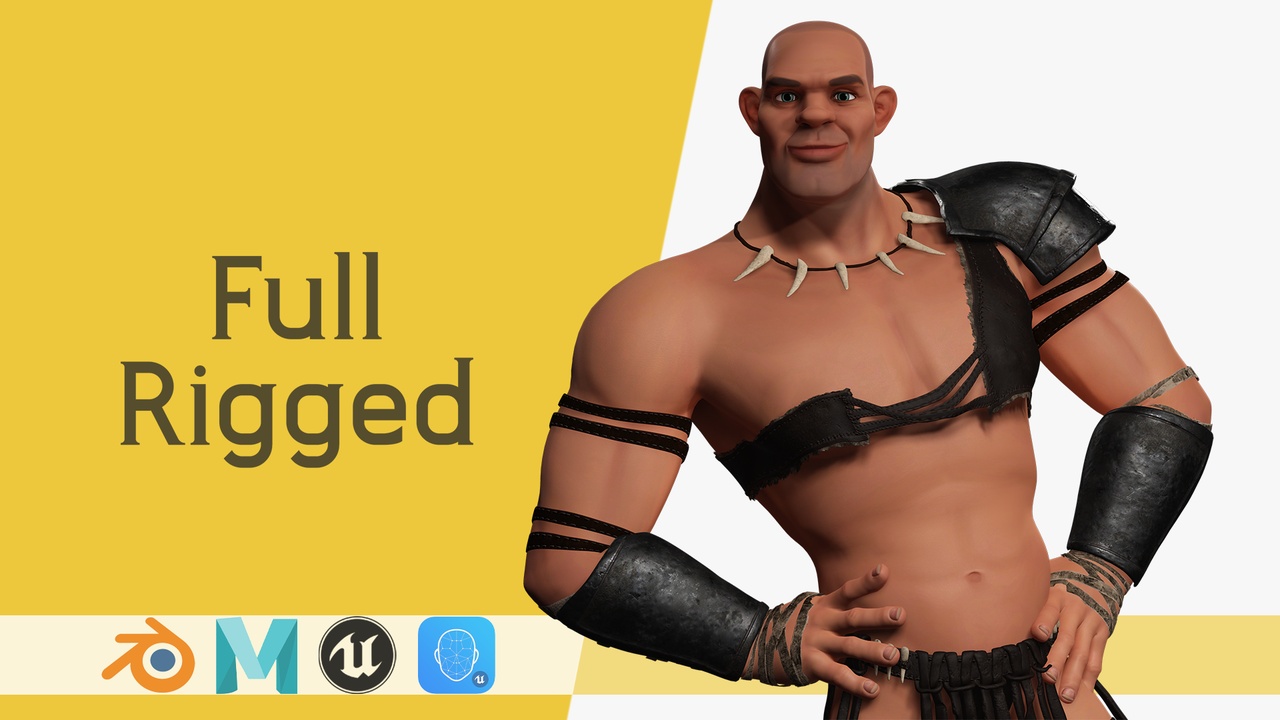 商品 Stylized 3D Barbarian Warrior Tribal Strong Fighter Rigged 的媒体 1