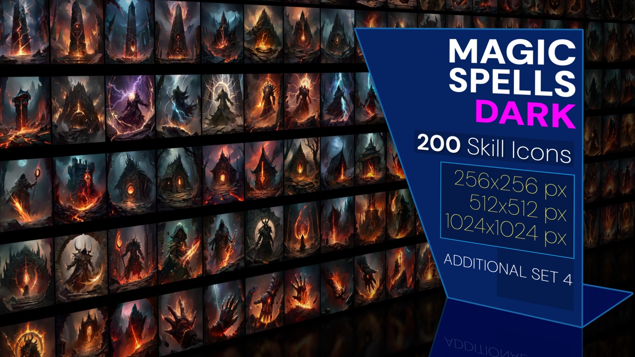 Media 1 for listing 200 additional magical spell icons themed around - Dark. Pack 4